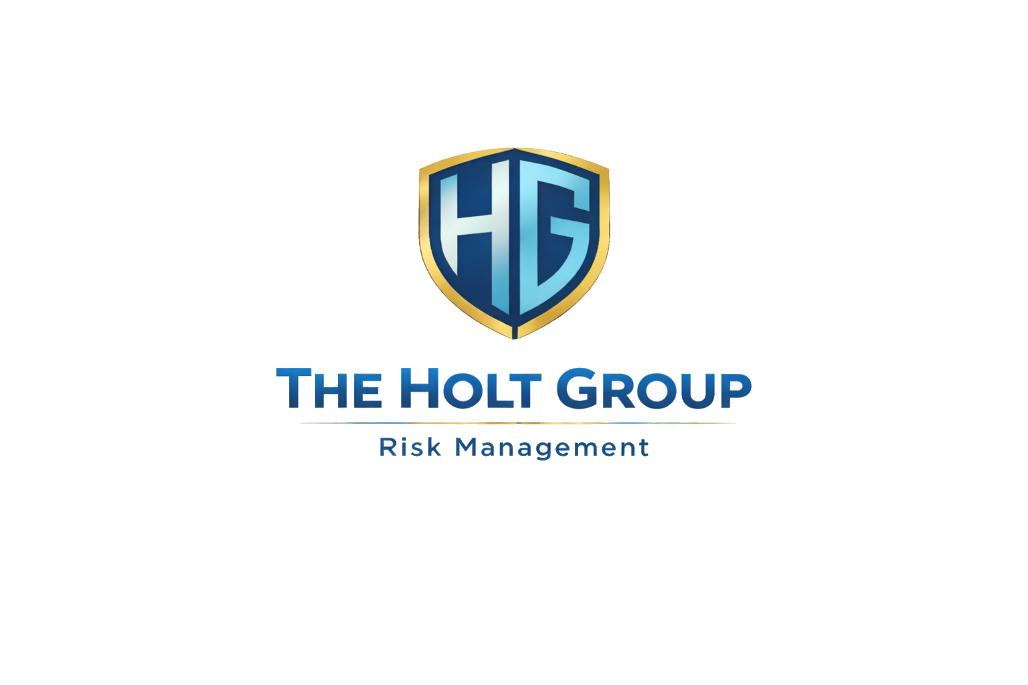 Logo for The Holt Group Risk Management featuring a blue and gold shield with the letters “HG” above the company name in bold blue text.